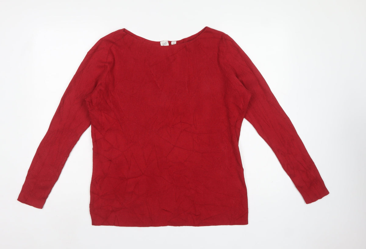 GAP Women Red M Ribbed Cotton Boat Neck Long Sleeve Pullover Jumper