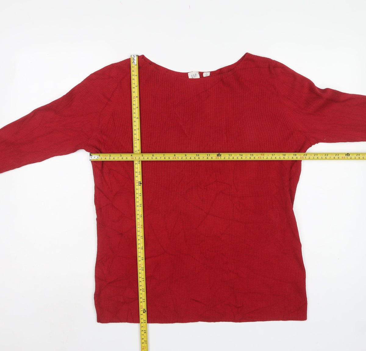 GAP Women Red M Ribbed Cotton Boat Neck Long Sleeve Pullover Jumper