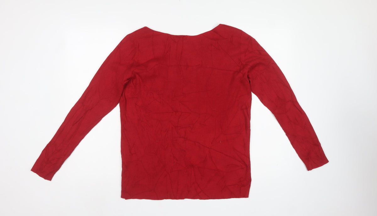 GAP Women Red M Ribbed Cotton Boat Neck Long Sleeve Pullover Jumper