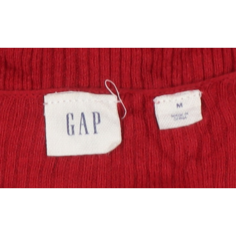 GAP Women Red M Ribbed Cotton Boat Neck Long Sleeve Pullover Jumper