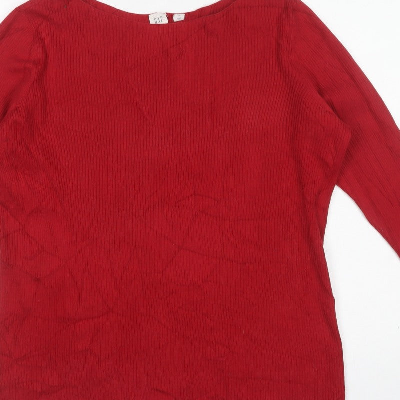 GAP Women Red M Ribbed Cotton Boat Neck Long Sleeve Pullover Jumper