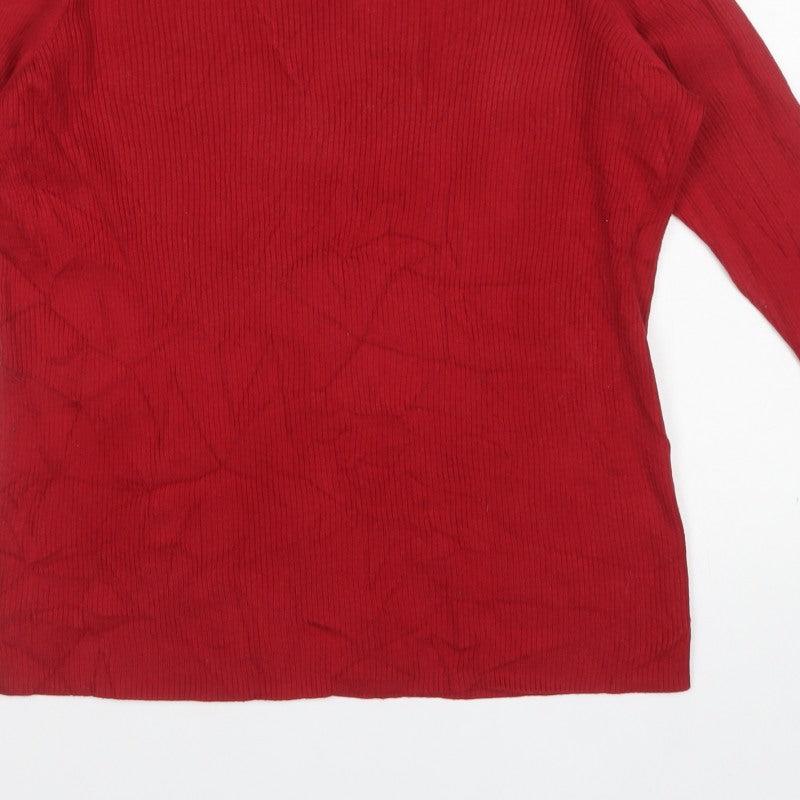 GAP Women Red M Ribbed Cotton Boat Neck Long Sleeve Pullover Jumper