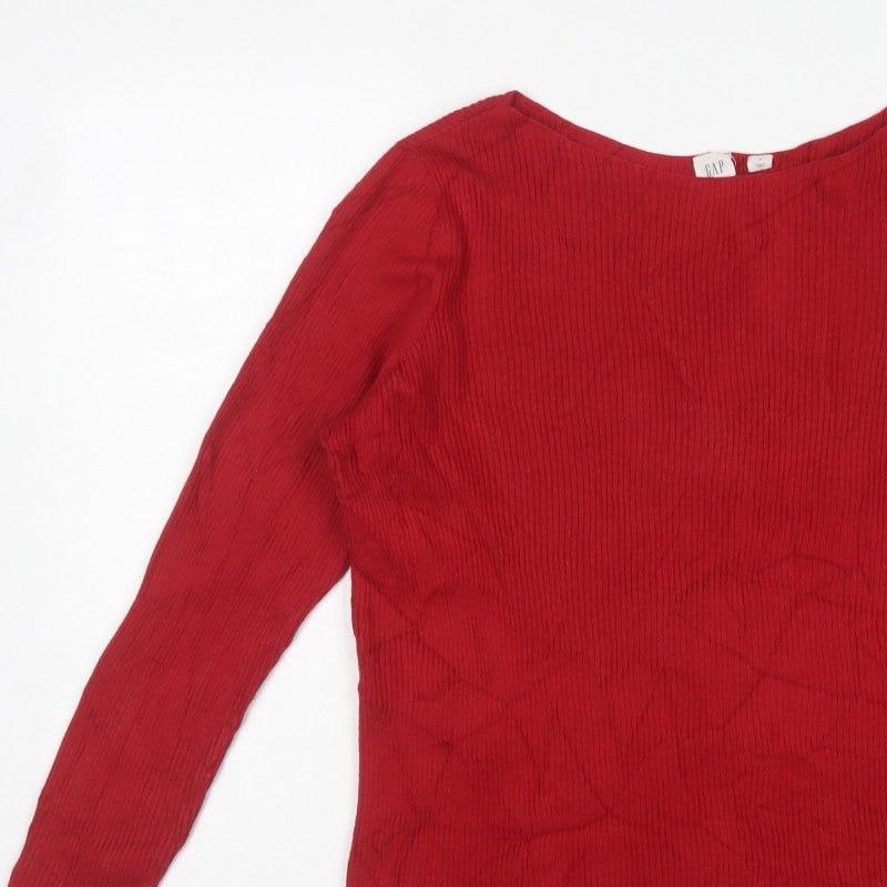 GAP Women Red M Ribbed Cotton Boat Neck Long Sleeve Pullover Jumper