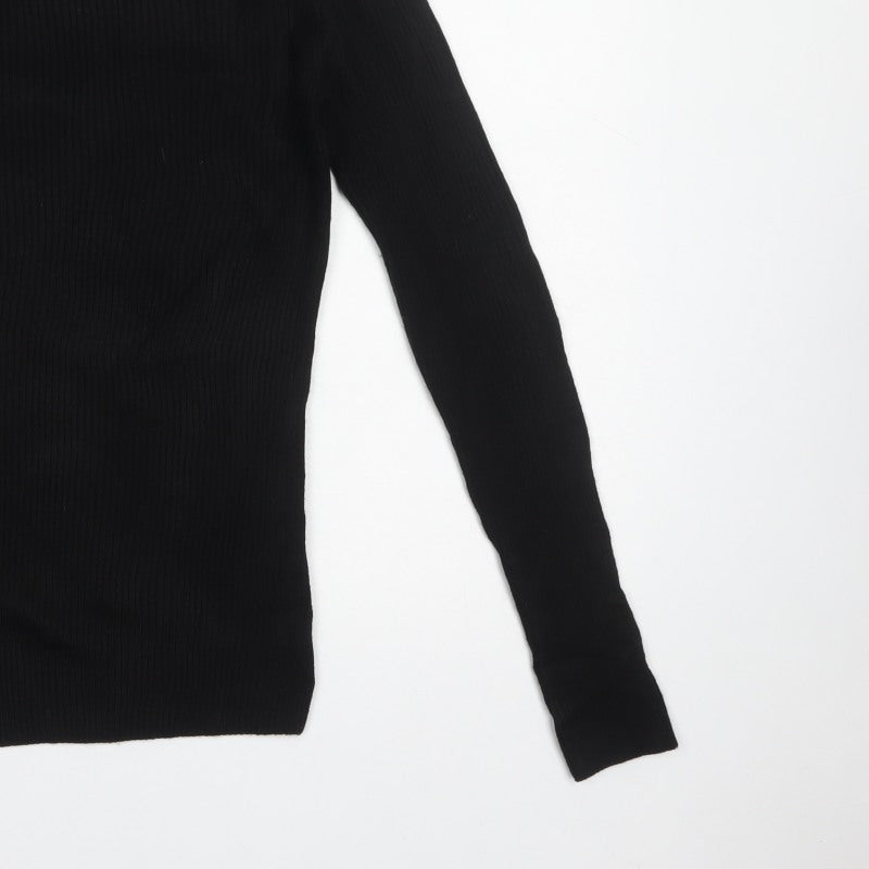 ASOS Men Black S Roll Neck Ribbed Knit Pullover Jumper
