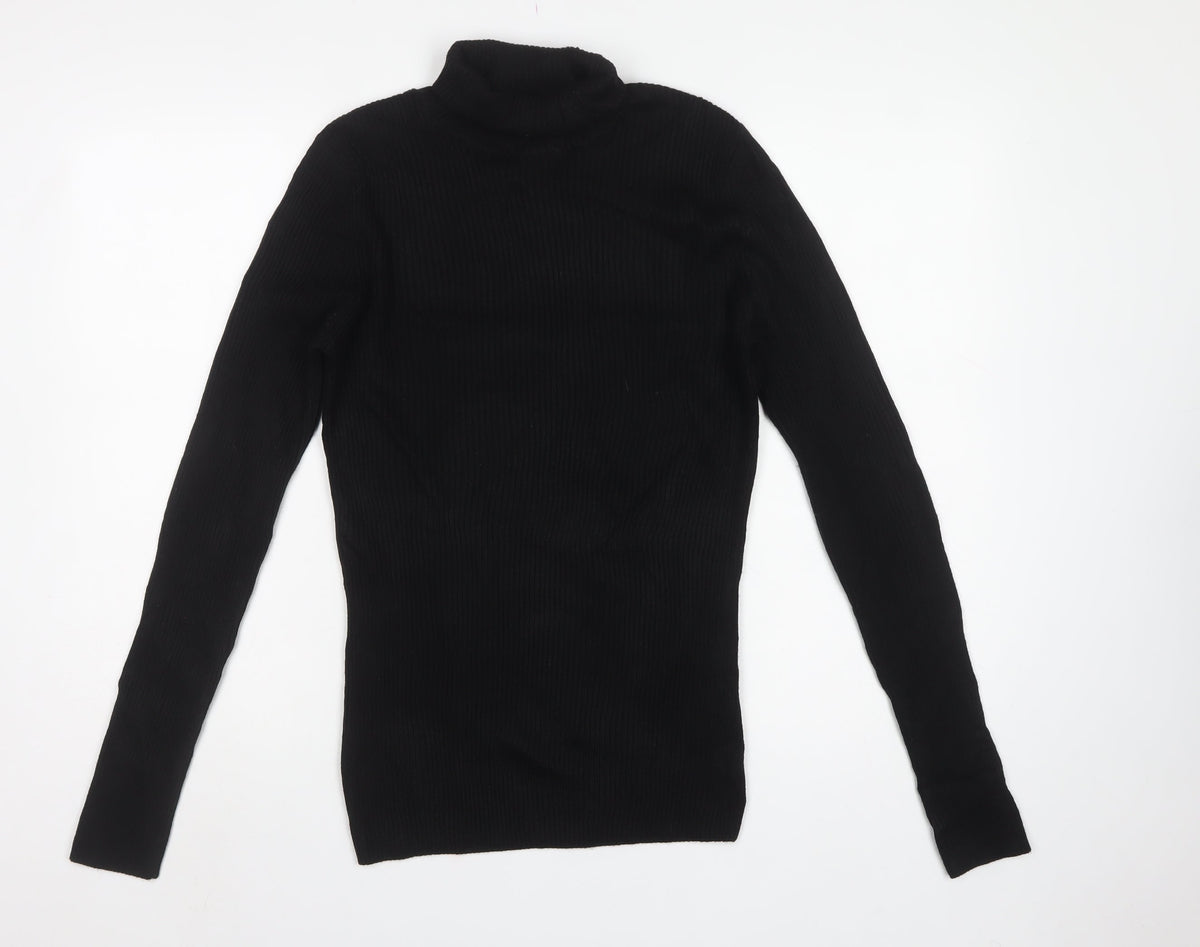 ASOS Men Black S Roll Neck Ribbed Knit Pullover Jumper