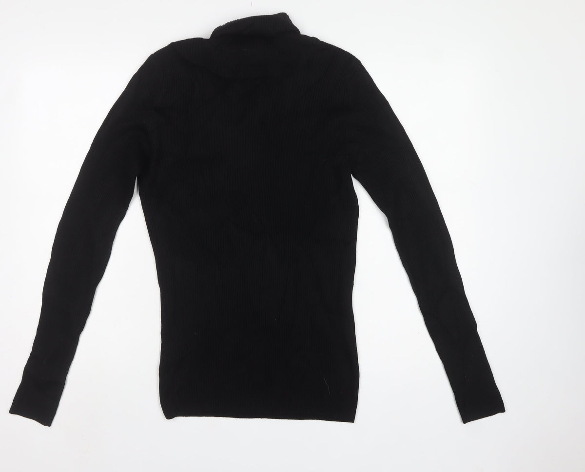 ASOS Men Black S Roll Neck Ribbed Knit Pullover Jumper