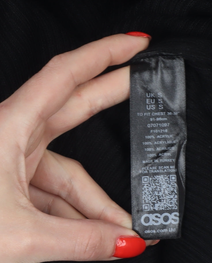 ASOS Men Black S Roll Neck Ribbed Knit Pullover Jumper