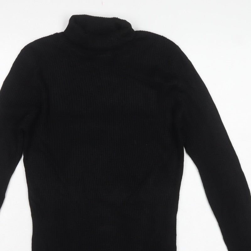 ASOS Men Black S Roll Neck Ribbed Knit Pullover Jumper