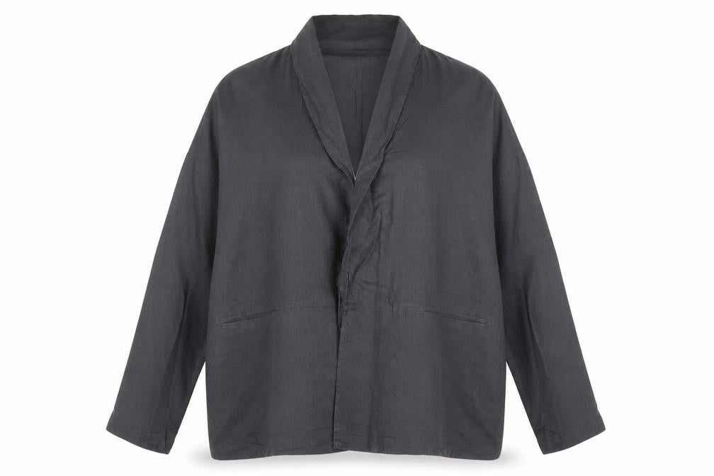 Adrienne Vittadini Women Grey M Linen Kimono Jacket Open Lightweight