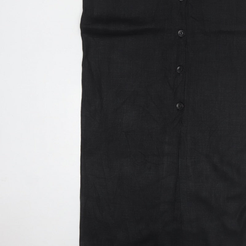 Joyce Ridings Women Black UK 10 Long Shift Dress Button Front Pockets