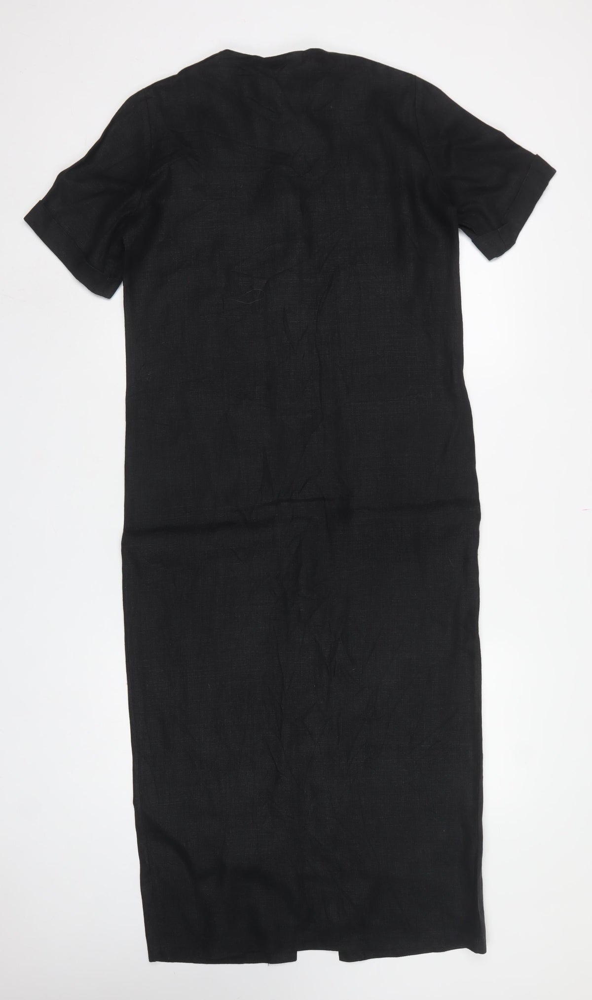 Joyce Ridings Women Black UK 10 Long Shift Dress Button Front Pockets