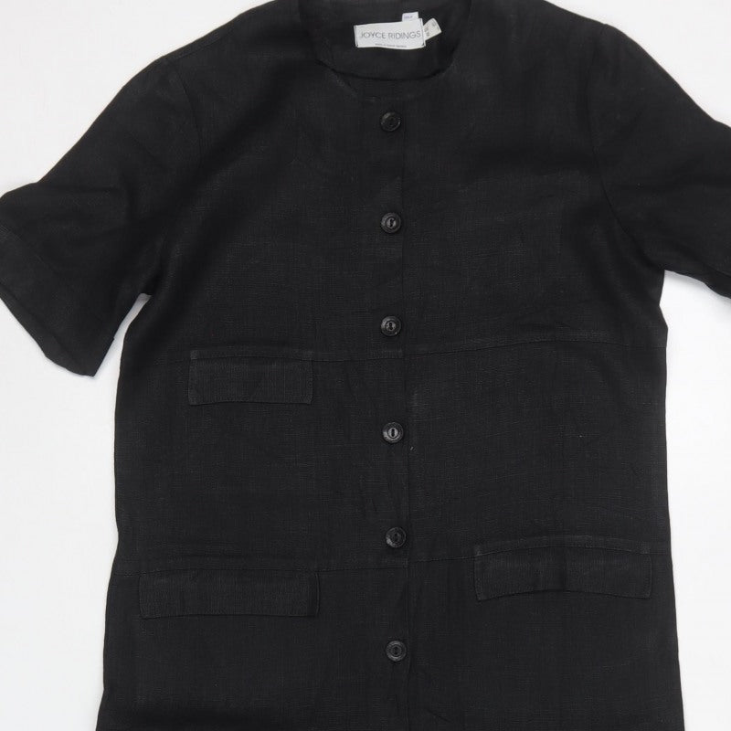 Joyce Ridings Women Black UK 10 Long Shift Dress Button Front Pockets