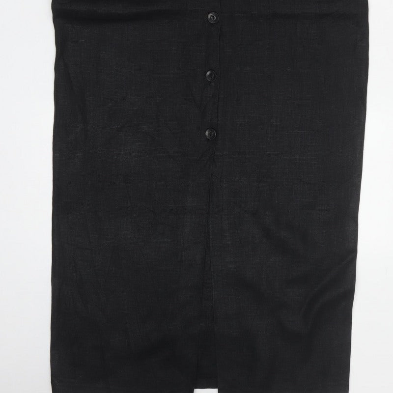 Joyce Ridings Women Black UK 10 Long Shift Dress Button Front Pockets