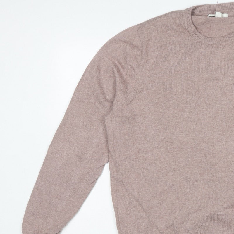 M&S Mens Beige Cotton Crew Neck Pullover Jumper 2XL Regular Fit