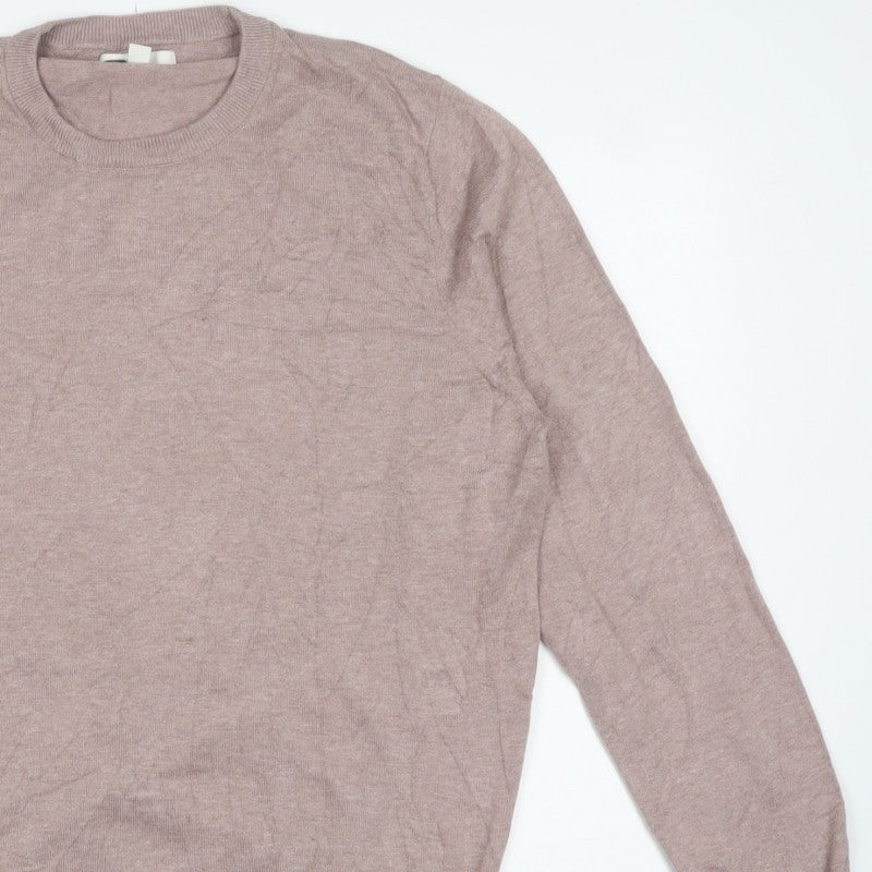 M&S Mens Beige Cotton Crew Neck Pullover Jumper 2XL Regular Fit