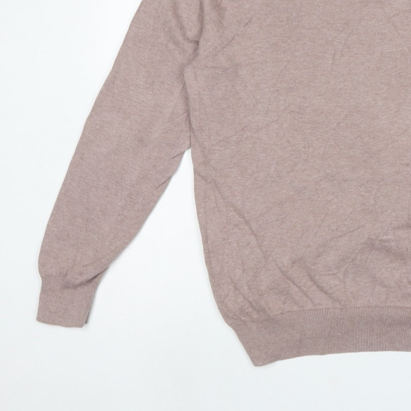 M&S Mens Beige Cotton Crew Neck Pullover Jumper 2XL Regular Fit