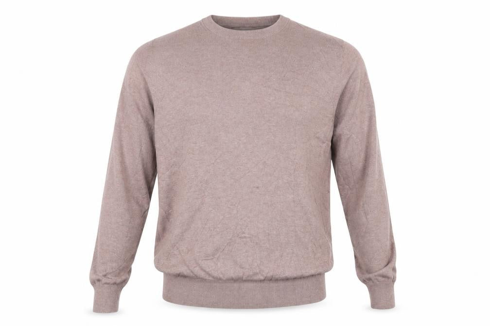 M&S Mens Beige Cotton Crew Neck Pullover Jumper 2XL Regular Fit