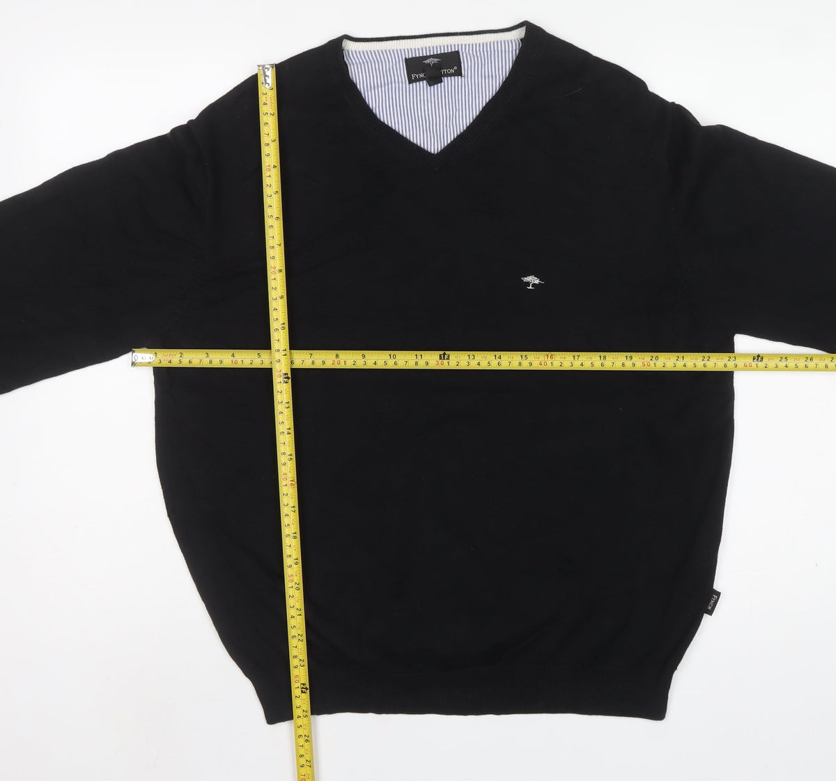 Fynch-Hatton Men’s Black M V-Neck Cotton Logo Pullover Jumper