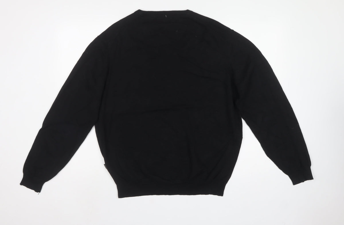 Fynch-Hatton Men’s Black M V-Neck Cotton Logo Pullover Jumper