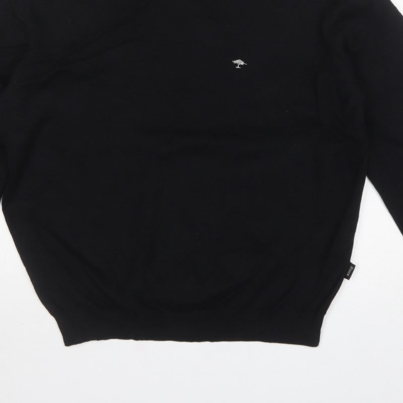 Fynch-Hatton Men’s Black M V-Neck Cotton Logo Pullover Jumper