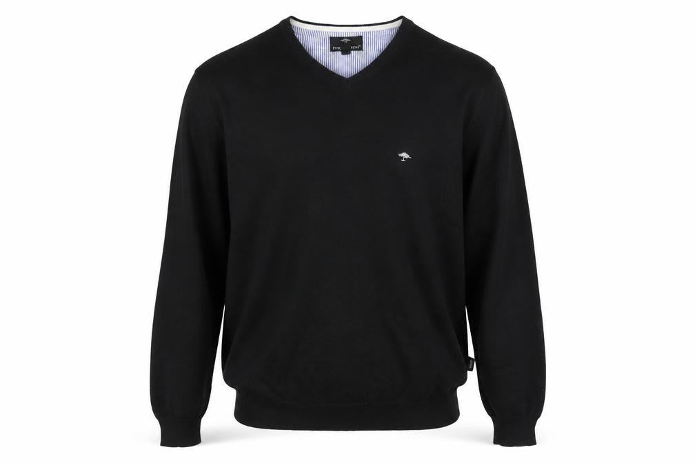 Fynch-Hatton Men’s Black M V-Neck Cotton Logo Pullover Jumper
