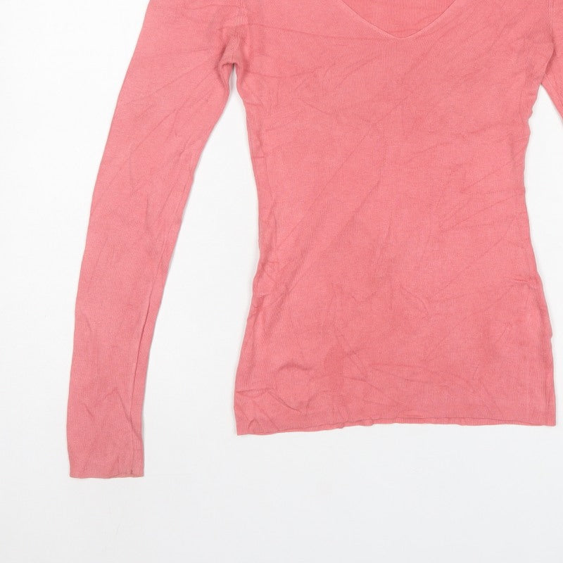 Jigsaw Women’s Pink XS Silk Cotton V-Neck Long Sleeve Jumper