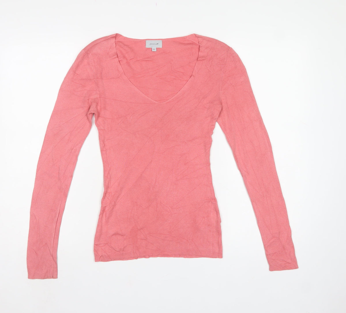 Jigsaw Women’s Pink XS Silk Cotton V-Neck Long Sleeve Jumper