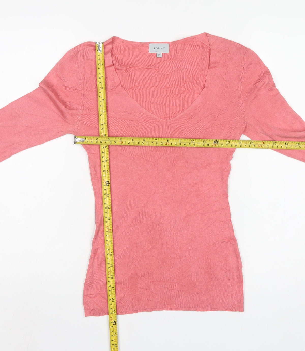 Jigsaw Women’s Pink XS Silk Cotton V-Neck Long Sleeve Jumper