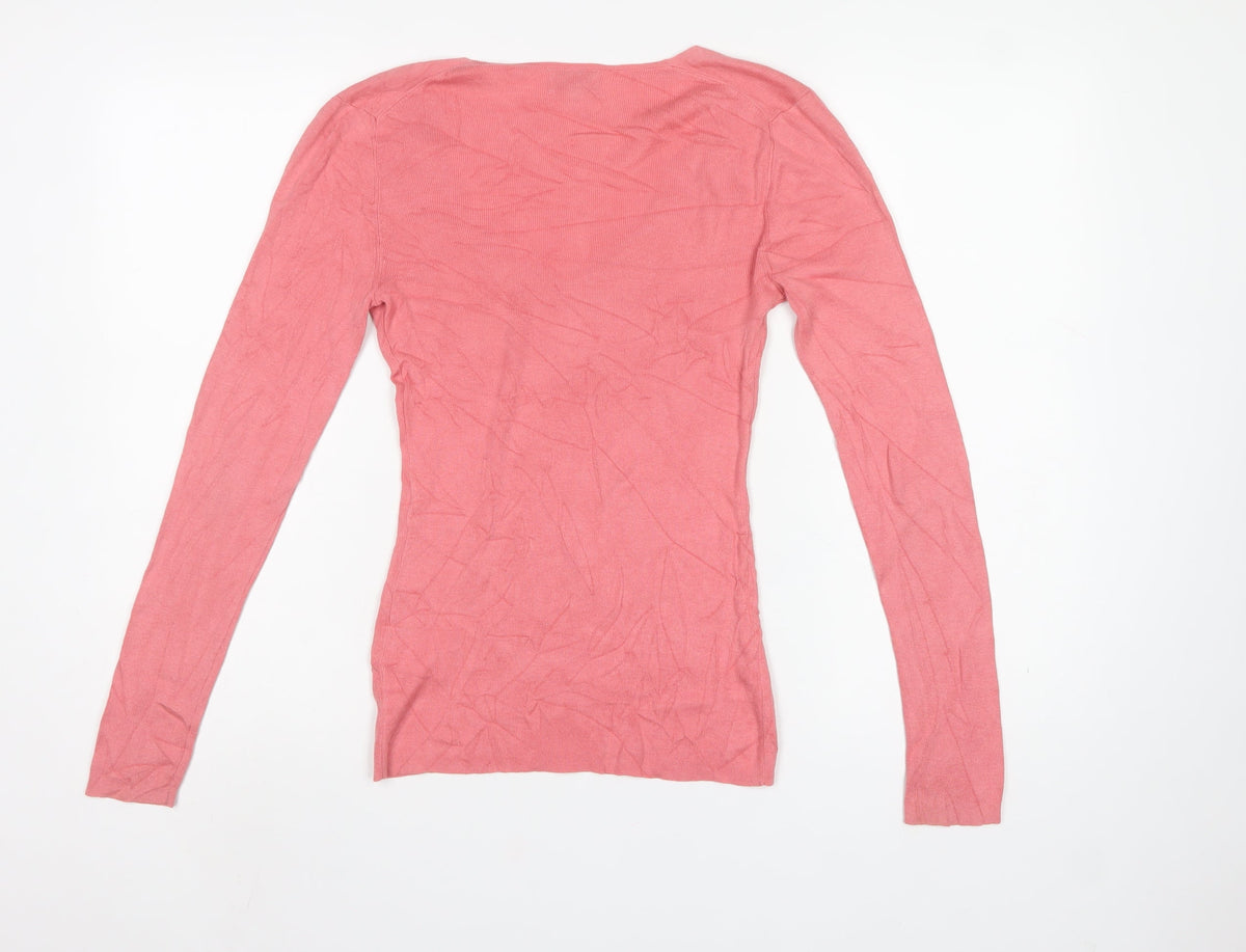 Jigsaw Women’s Pink XS Silk Cotton V-Neck Long Sleeve Jumper