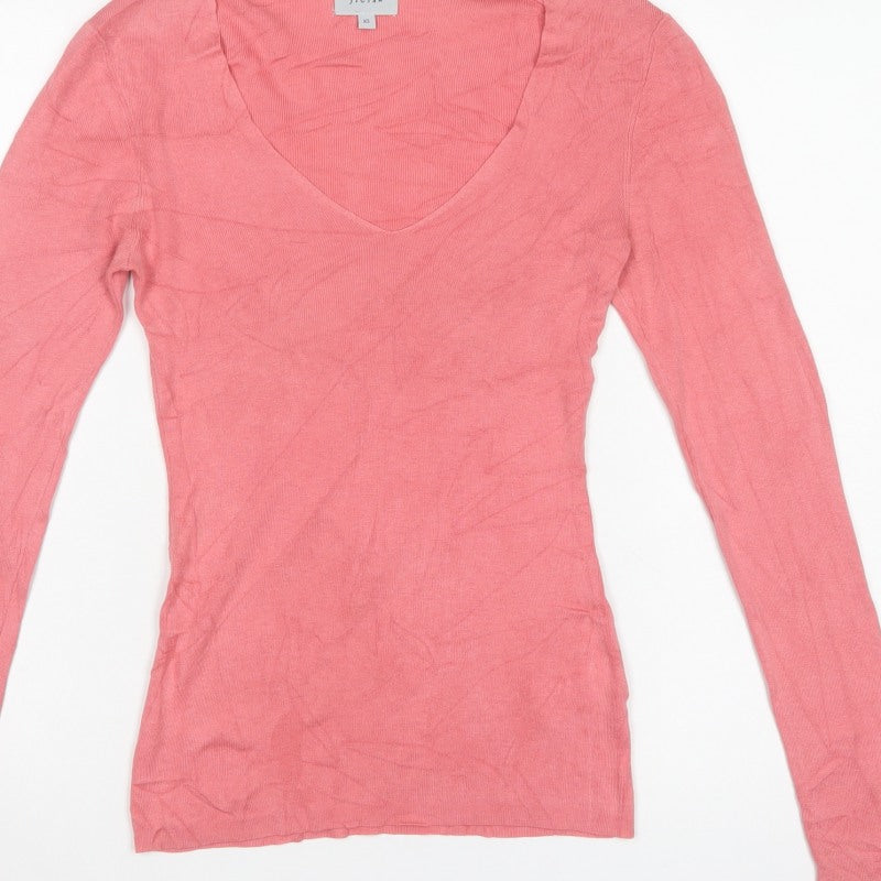 Jigsaw Women’s Pink XS Silk Cotton V-Neck Long Sleeve Jumper