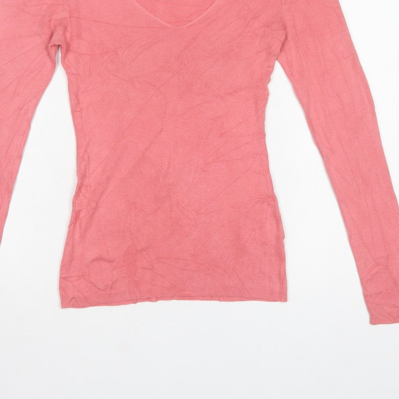 Jigsaw Women’s Pink XS Silk Cotton V-Neck Long Sleeve Jumper