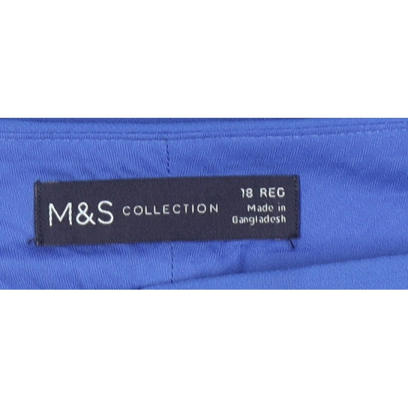 M&S Women Blue Size 18 Regular Tailored Tapered Ankle Zip Trousers