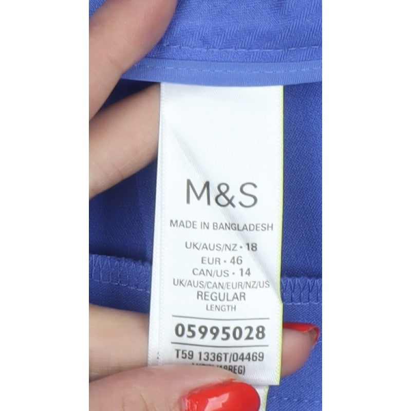 M&S Women Blue Size 18 Regular Tailored Tapered Ankle Zip Trousers