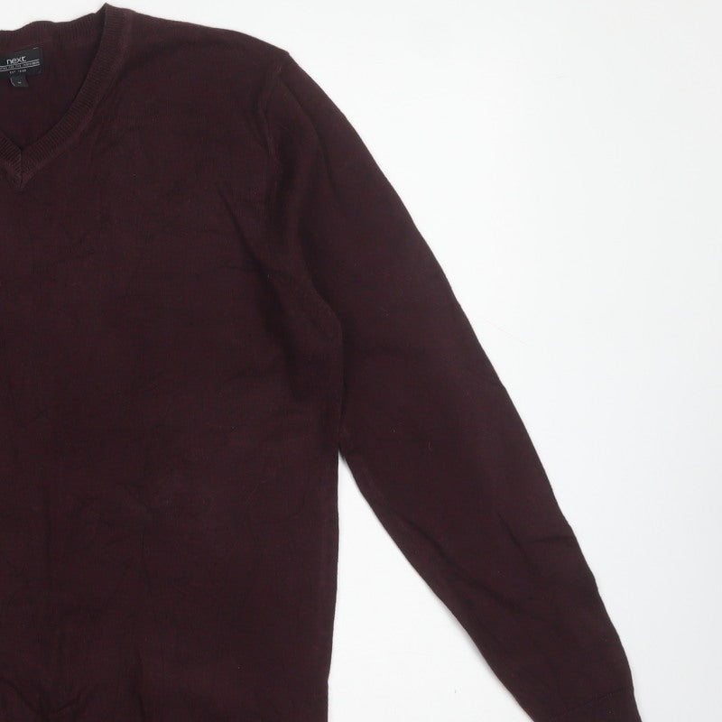 Next Men's Burgundy Red M Wool Blend V-Neck Pullover Jumper