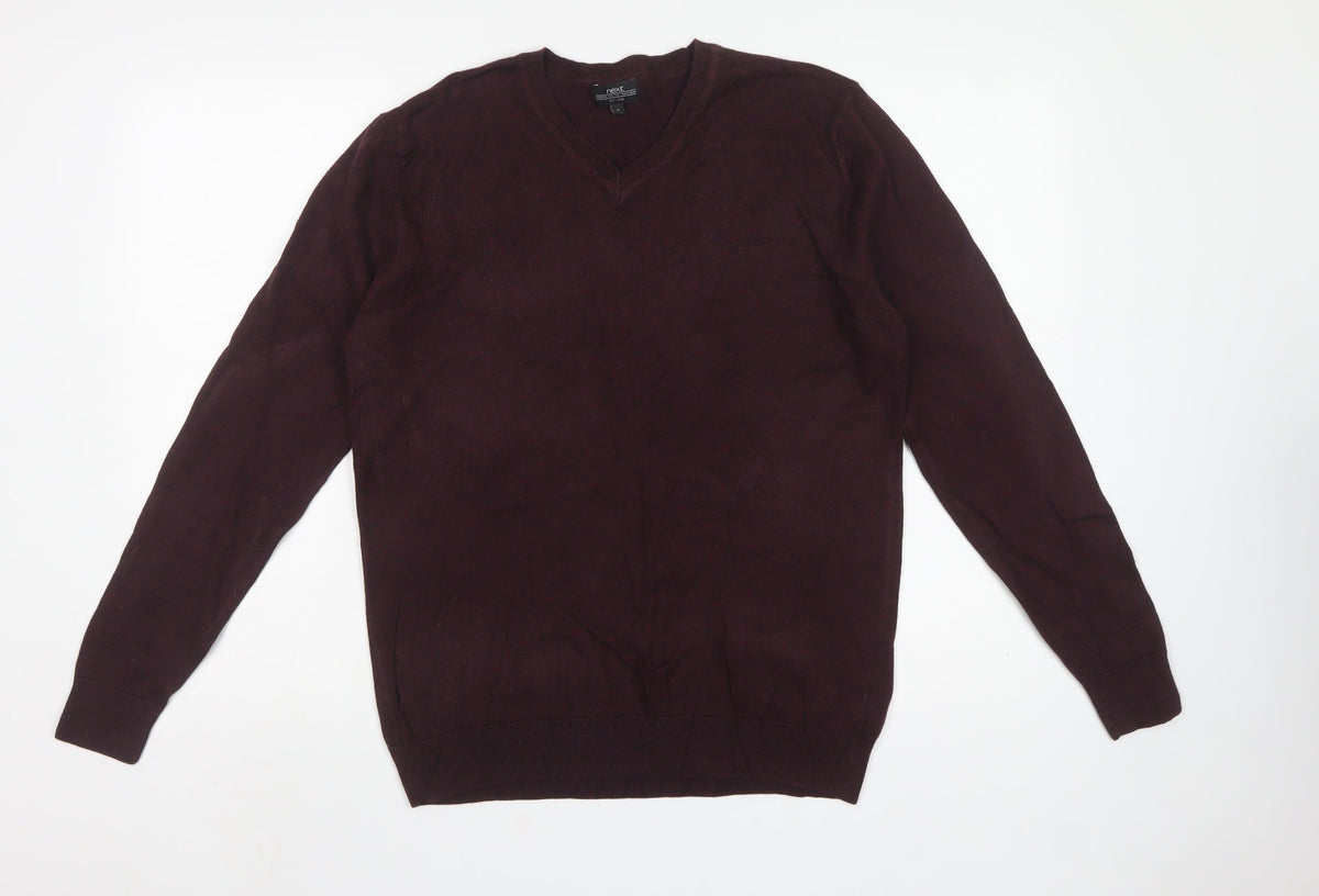 Next Men's Burgundy Red M Wool Blend V-Neck Pullover Jumper