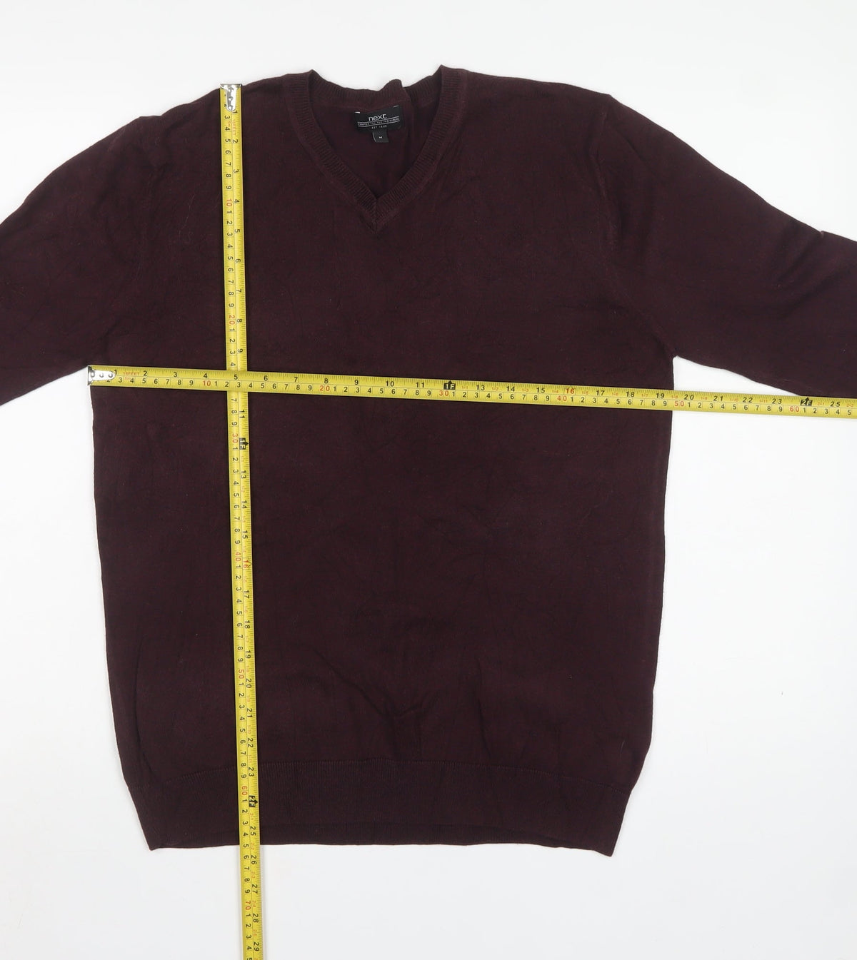 Next Men's Burgundy Red M Wool Blend V-Neck Pullover Jumper