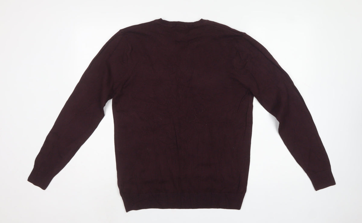 Next Men's Burgundy Red M Wool Blend V-Neck Pullover Jumper