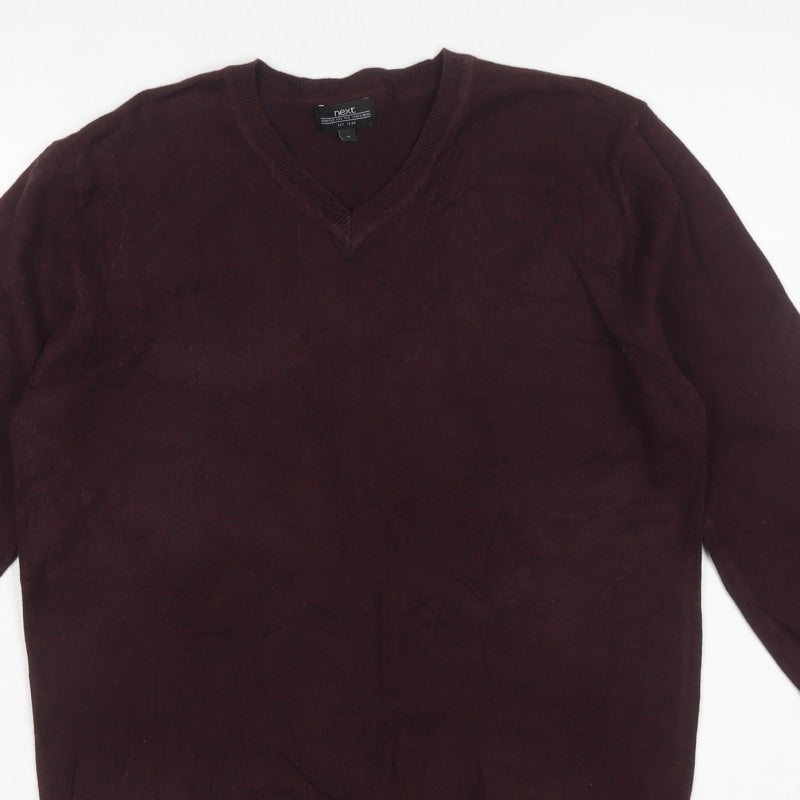 Next Men's Burgundy Red M Wool Blend V-Neck Pullover Jumper
