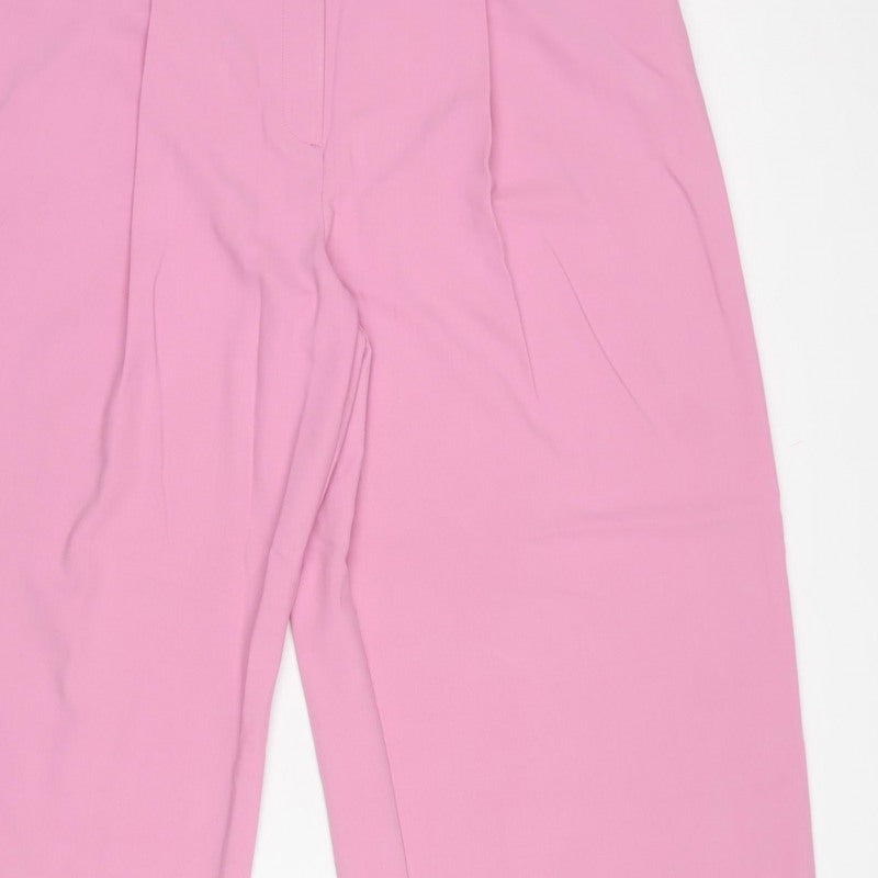 Marks & Spencer Women Pink UK 22 Regular Wide-Leg Tailored Trousers