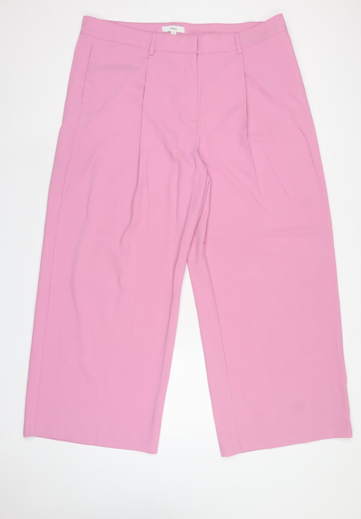 Marks & Spencer Women Pink UK 22 Regular Wide-Leg Tailored Trousers