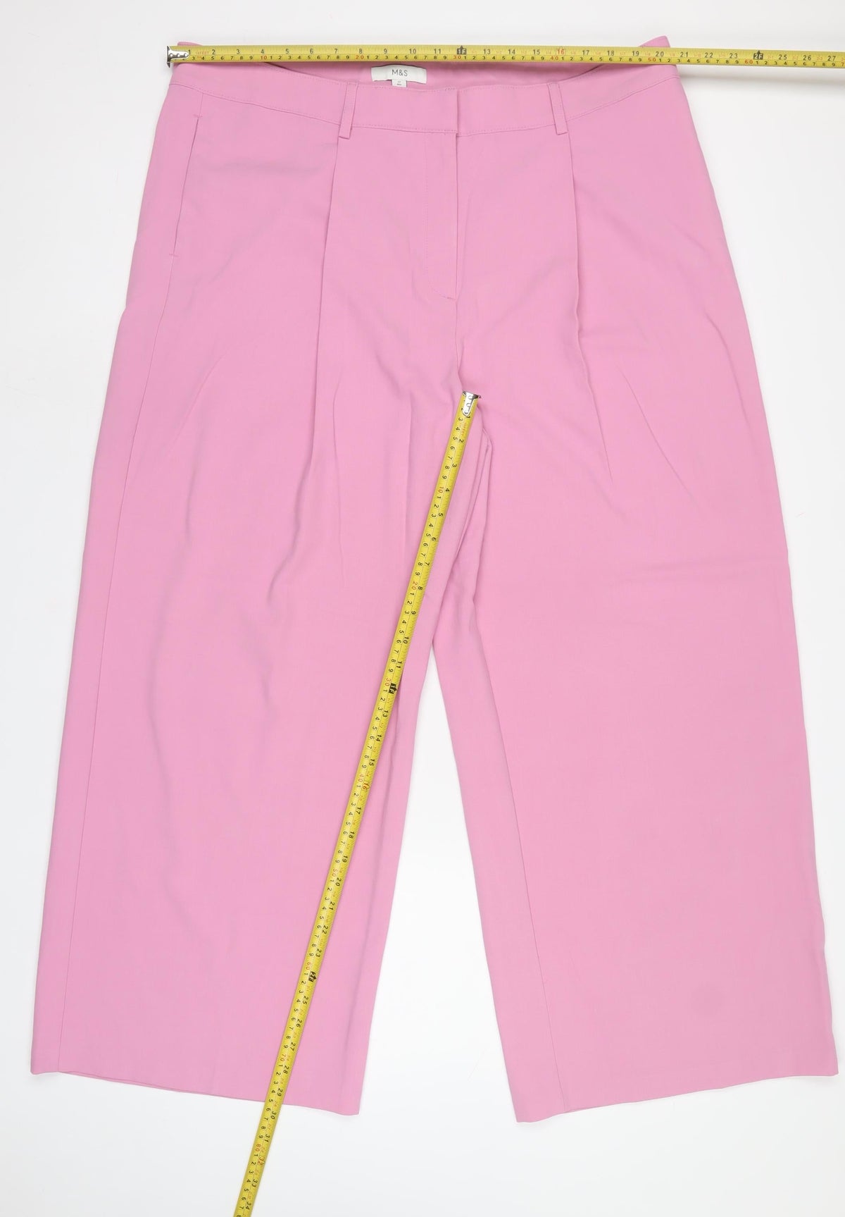 Marks & Spencer Women Pink UK 22 Regular Wide-Leg Tailored Trousers