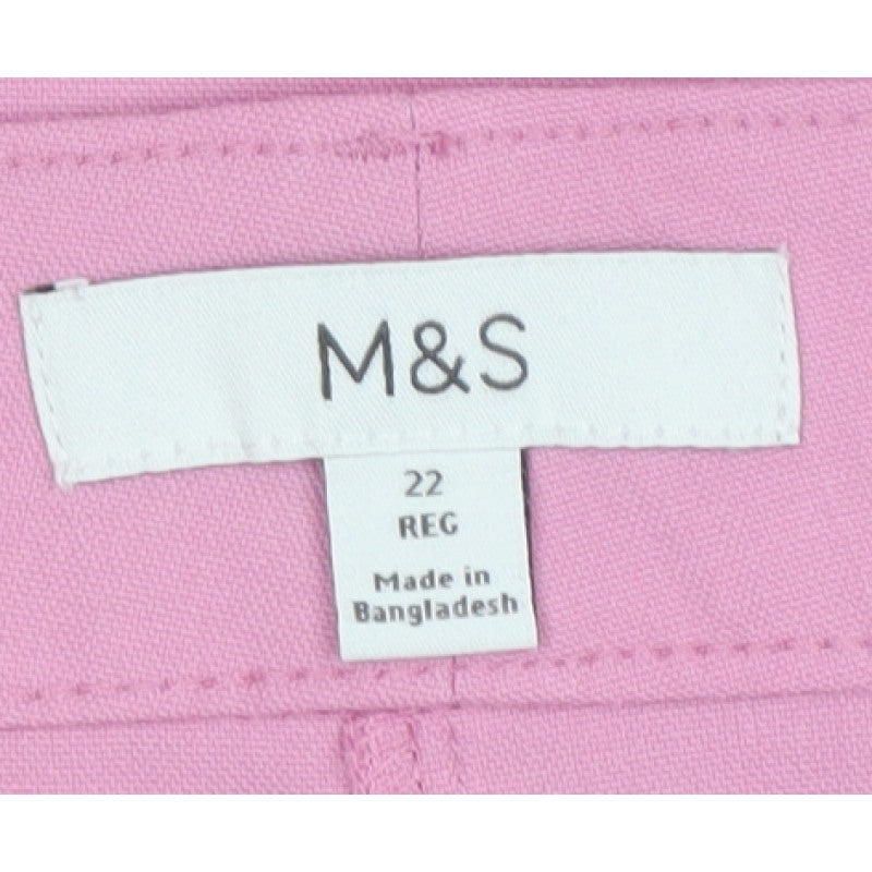 Marks & Spencer Women Pink UK 22 Regular Wide-Leg Tailored Trousers