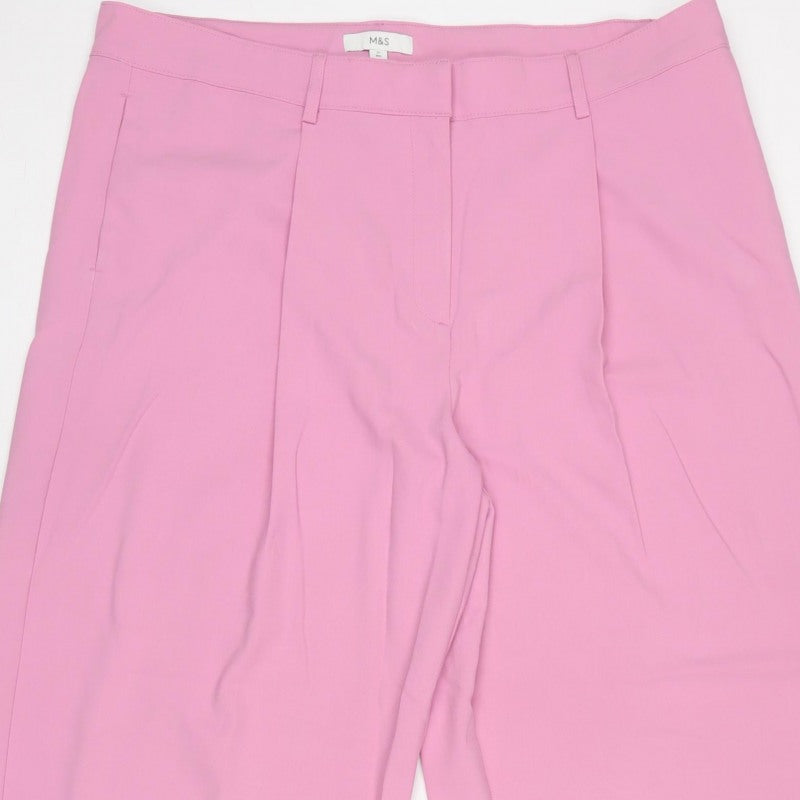 Marks & Spencer Women Pink UK 22 Regular Wide-Leg Tailored Trousers