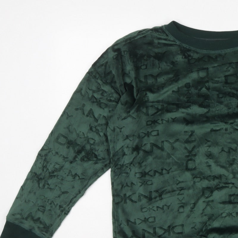 DKNY Women’s Green Logo Velour Pullover Sweatshirt Size L