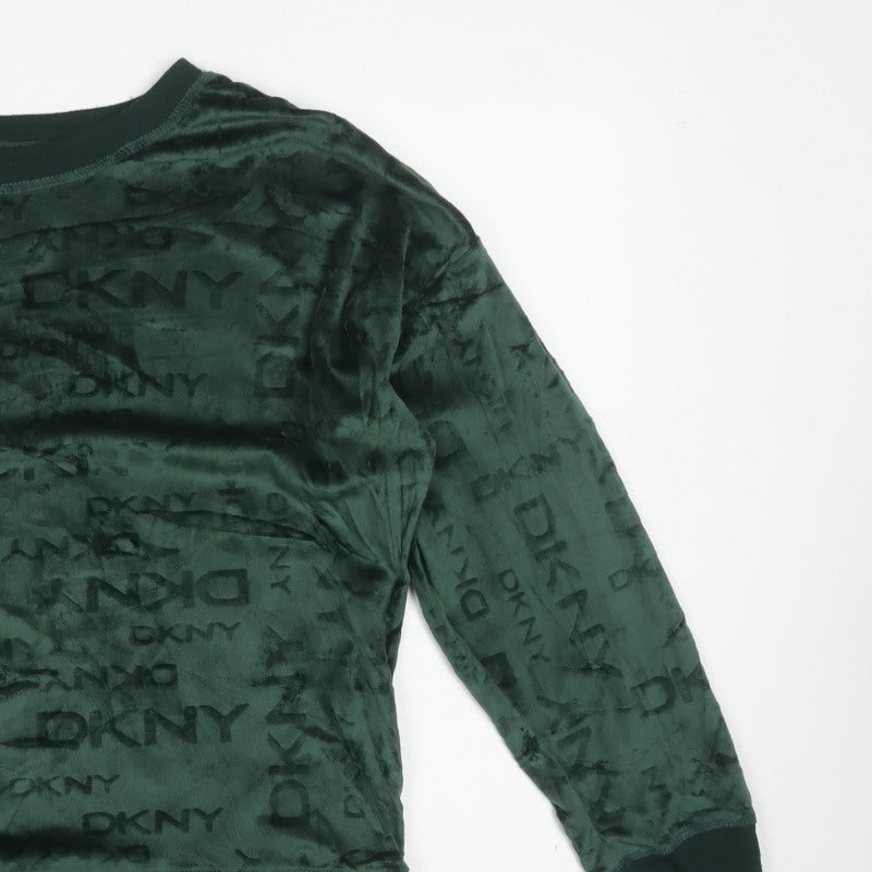 DKNY Women’s Green Logo Velour Pullover Sweatshirt Size L