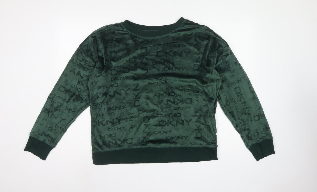 DKNY Women’s Green Logo Velour Pullover Sweatshirt Size L