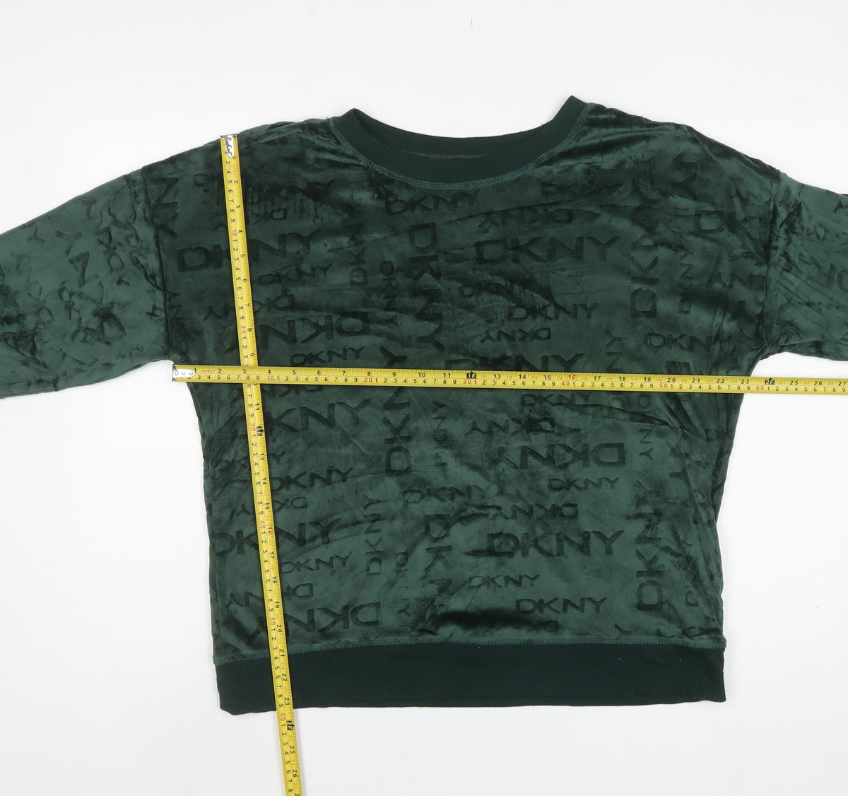 DKNY Women’s Green Logo Velour Pullover Sweatshirt Size L