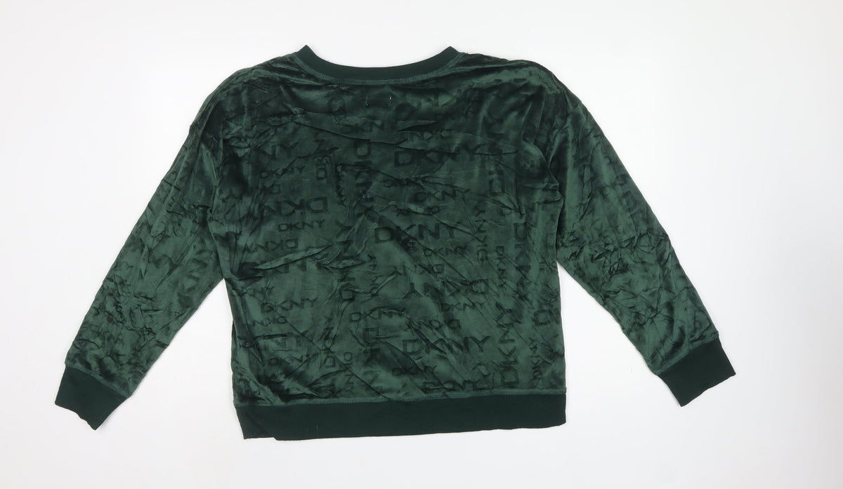 DKNY Women’s Green Logo Velour Pullover Sweatshirt Size L