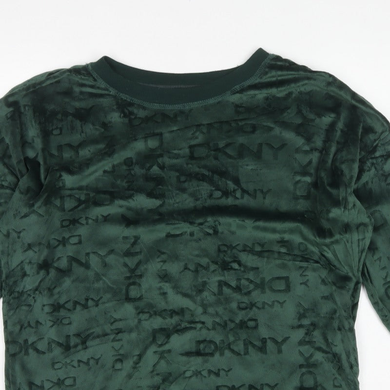 DKNY Women’s Green Logo Velour Pullover Sweatshirt Size L