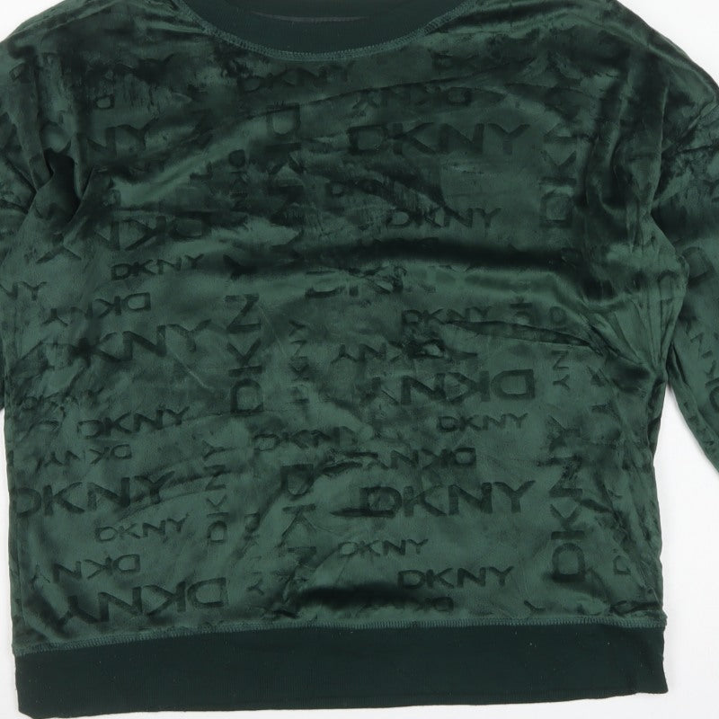 DKNY Women’s Green Logo Velour Pullover Sweatshirt Size L